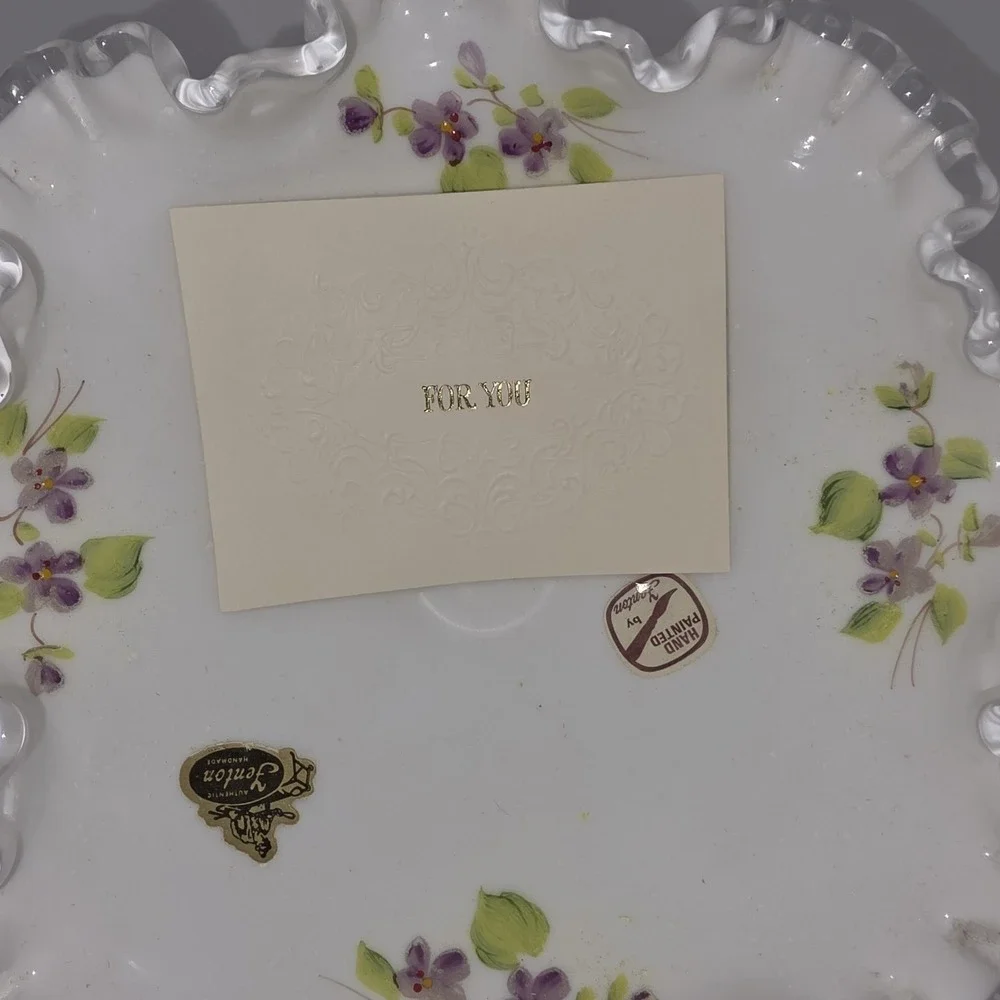 VINTAGE FENTON Silver Crest Milk Glass Footed Flared Bowl Violets Personalized